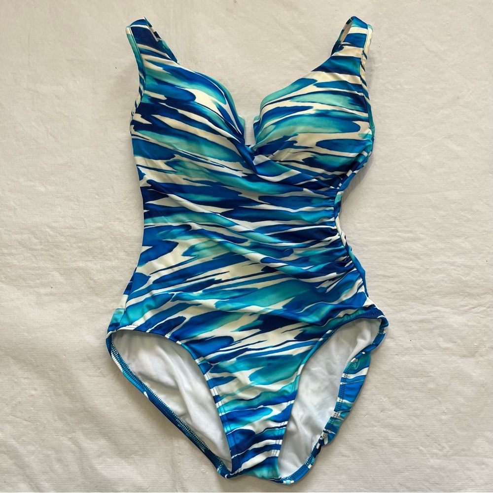 MiracleSuit Blue White One Piece Underwire Swimsuit